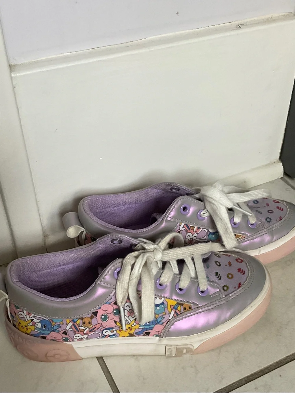 Kids' Pokemon Lavender Metallic Lace-Up Sneakers